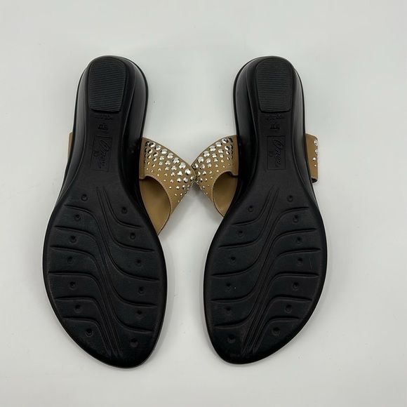 Onex Rhinestone Embellished Thong Sandals Slides Tan Made in USA size 10 - Picture 3 of 5
